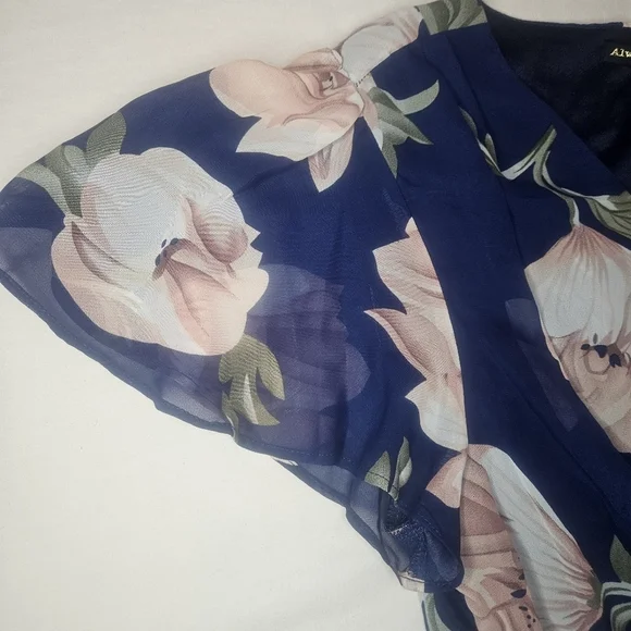 Always Indigo Faux Wrap Flowy Floral Maxi Dress 2X NWT 24 PTP Navy Pink Floral - Picture 7 of 12